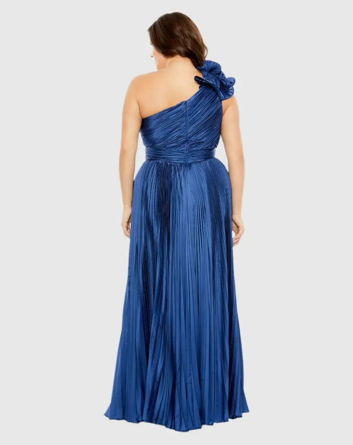 Pleated One Shoulder Rosette Detail Dress Apple Green Women Plus Size Dresses Mac Duggal Pleated One Shoulder Rosette Detail Dress Apple Green Women Plus Size Dresses Mac Duggal
