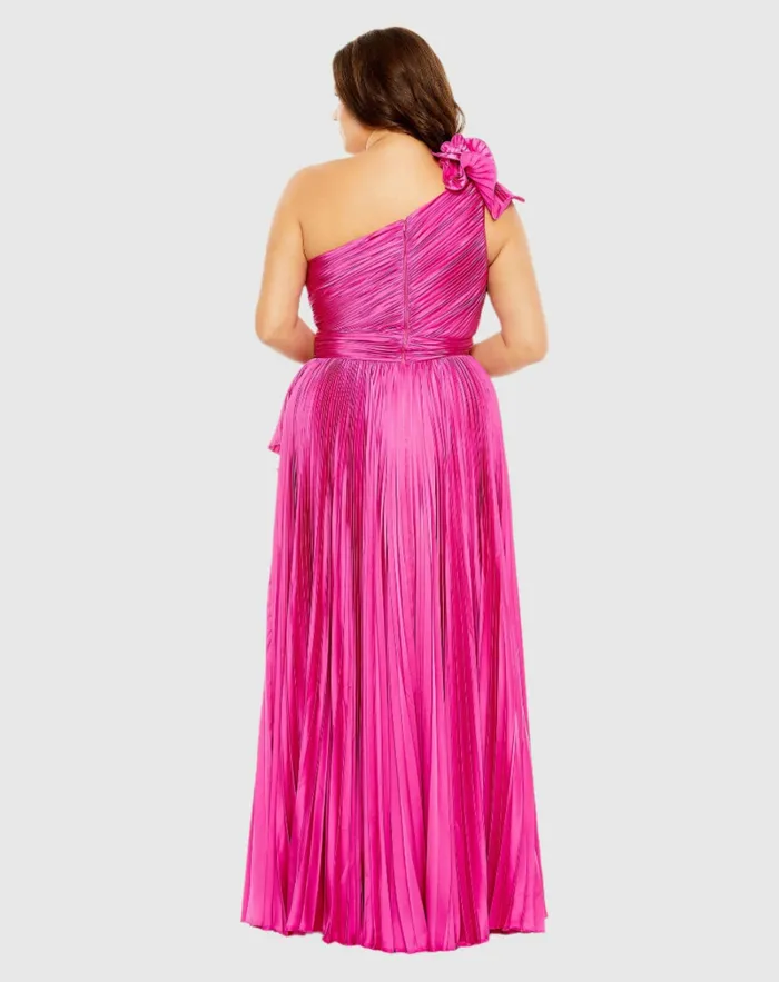Pleated One Shoulder Rosette Detail Dress Apple Green Women Plus Size Dresses Mac Duggal Pleated One Shoulder Rosette Detail Dress Apple Green Women Plus Size Dresses Mac Duggal