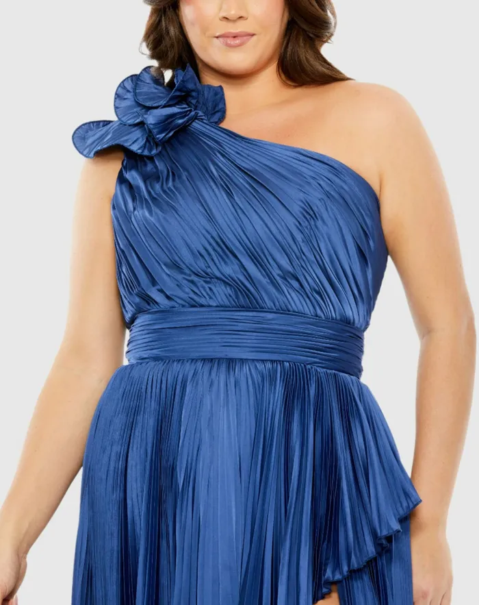 Pleated One Shoulder Rosette Detail Dress Apple Green Women Plus Size Dresses Mac Duggal Pleated One Shoulder Rosette Detail Dress Apple Green Women Plus Size Dresses Mac Duggal