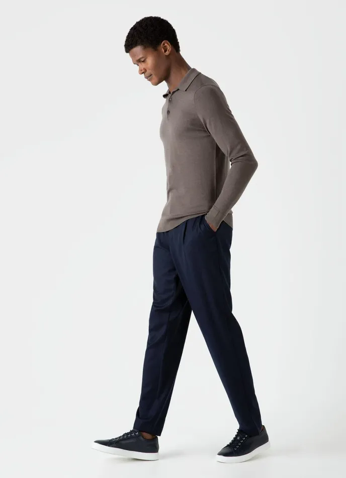 Pleated Wool Flannel Trouser Navy Melange Men SUNSPEL Pants