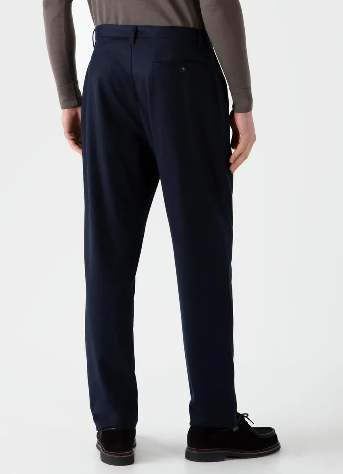 Pleated Wool Flannel Trouser Navy Melange Men SUNSPEL Pants