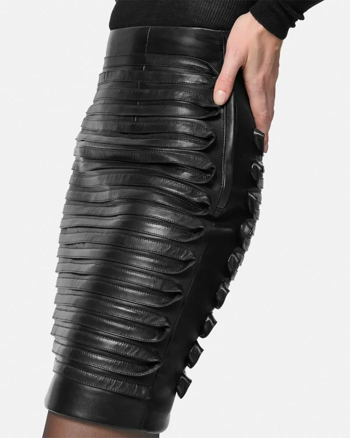 Plong Leather Pencil Skirt Black Women Versace Skirts