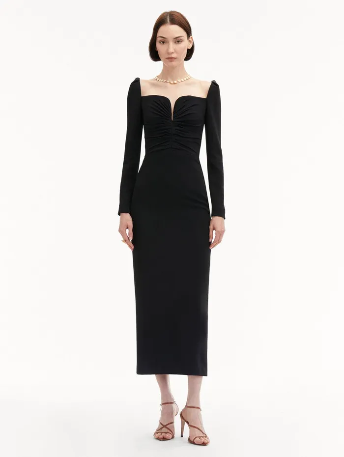 Plunging Sweetheart Cocktail Dress Black Women Oscar De La Renta Dresses