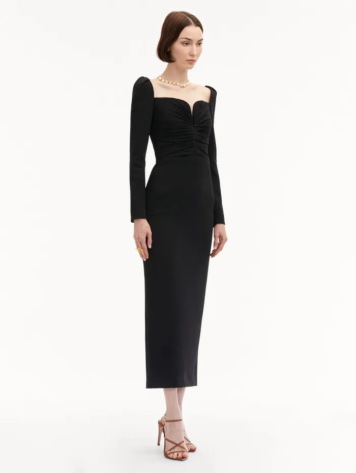 Plunging Sweetheart Cocktail Dress Black Women Oscar De La Renta Dresses