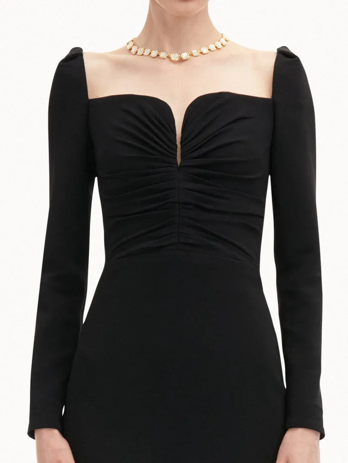 Plunging Sweetheart Cocktail Dress Black Women Oscar De La Renta Dresses