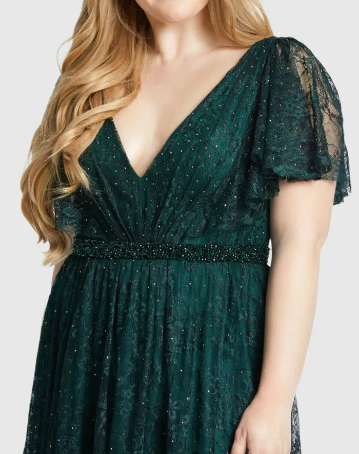 Plus Size Dresses Mac Duggal Women Lace Flutter Sleeve A Line Gown Midnight Plus Size Dresses Mac Duggal Women Lace Flutter Sleeve A Line Gown Midnight
