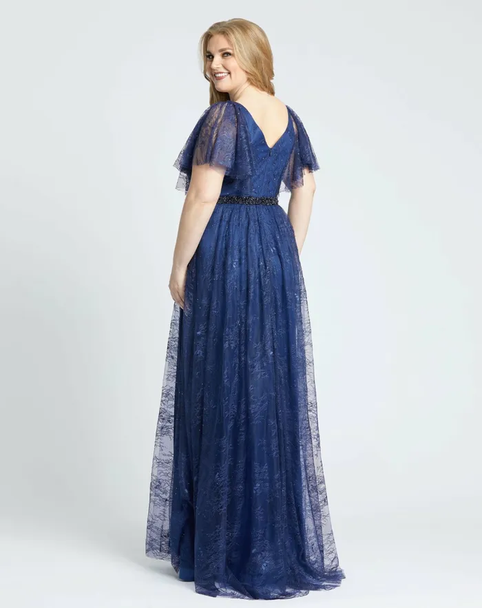 Plus Size Dresses Mac Duggal Women Lace Flutter Sleeve A Line Gown Midnight Plus Size Dresses Mac Duggal Women Lace Flutter Sleeve A Line Gown Midnight