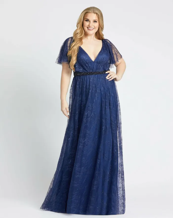 Plus Size Dresses Mac Duggal Women Lace Flutter Sleeve A Line Gown Midnight Plus Size Dresses Mac Duggal Women Lace Flutter Sleeve A Line Gown Midnight