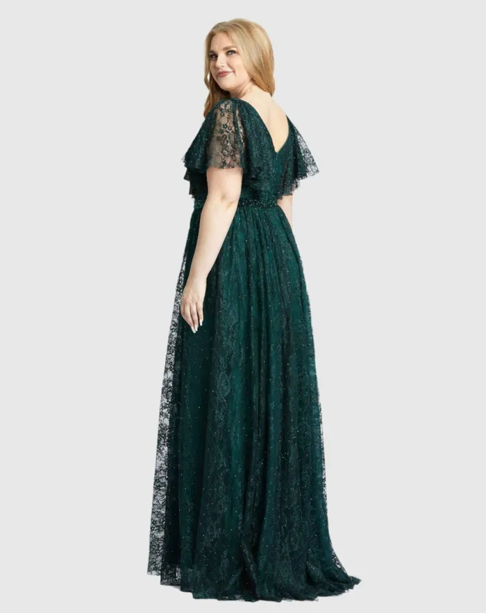 Plus Size Dresses Mac Duggal Women Lace Flutter Sleeve A Line Gown Midnight Plus Size Dresses Mac Duggal Women Lace Flutter Sleeve A Line Gown Midnight