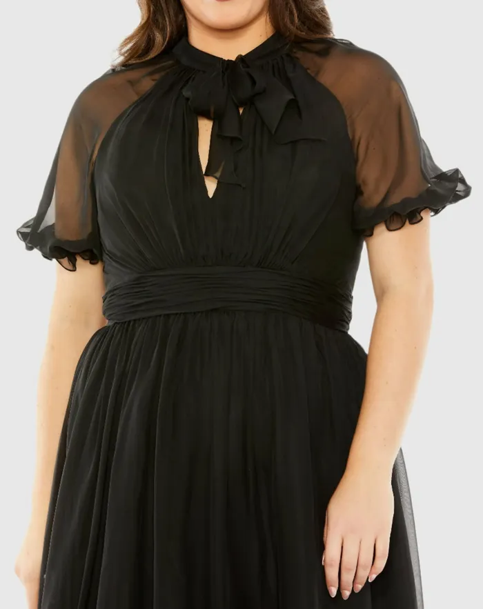 Plus Size Dresses Women Mac Duggal Sheer Puff Sleeve Plus Size Dress Black