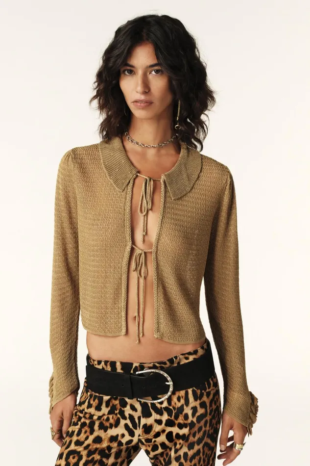 Pointelle Knit Cardigan Cathy Black Women Baandsh Sweaters and Cardigans
