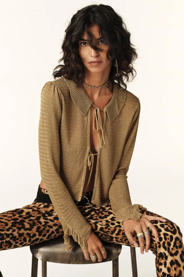 Pointelle Knit Cardigan Cathy Black Women Baandsh Sweaters and Cardigans