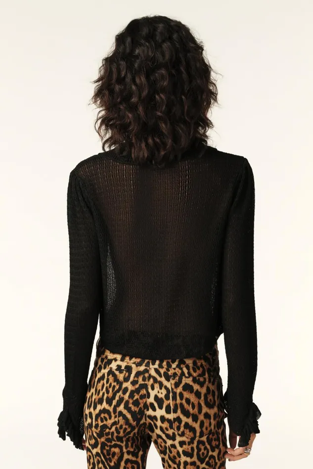 Pointelle Knit Cardigan Cathy Black Women Baandsh Sweaters and Cardigans
