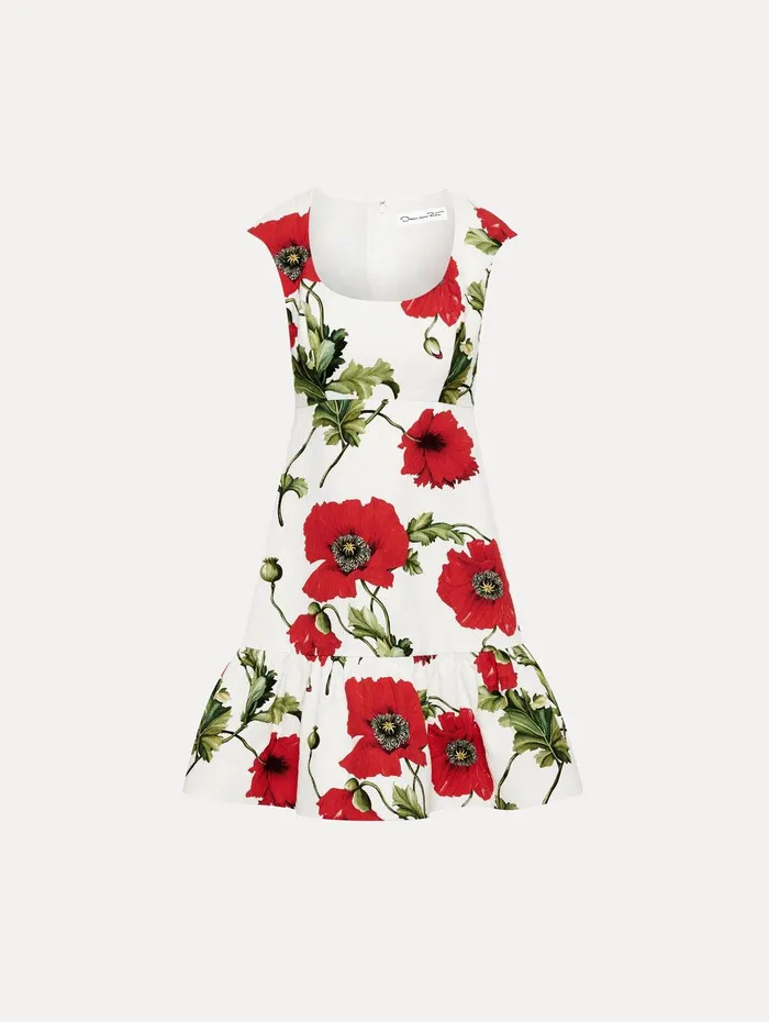 Poppy Cotton Cloqu Dress White Red Women Oscar De La Renta Dresses
