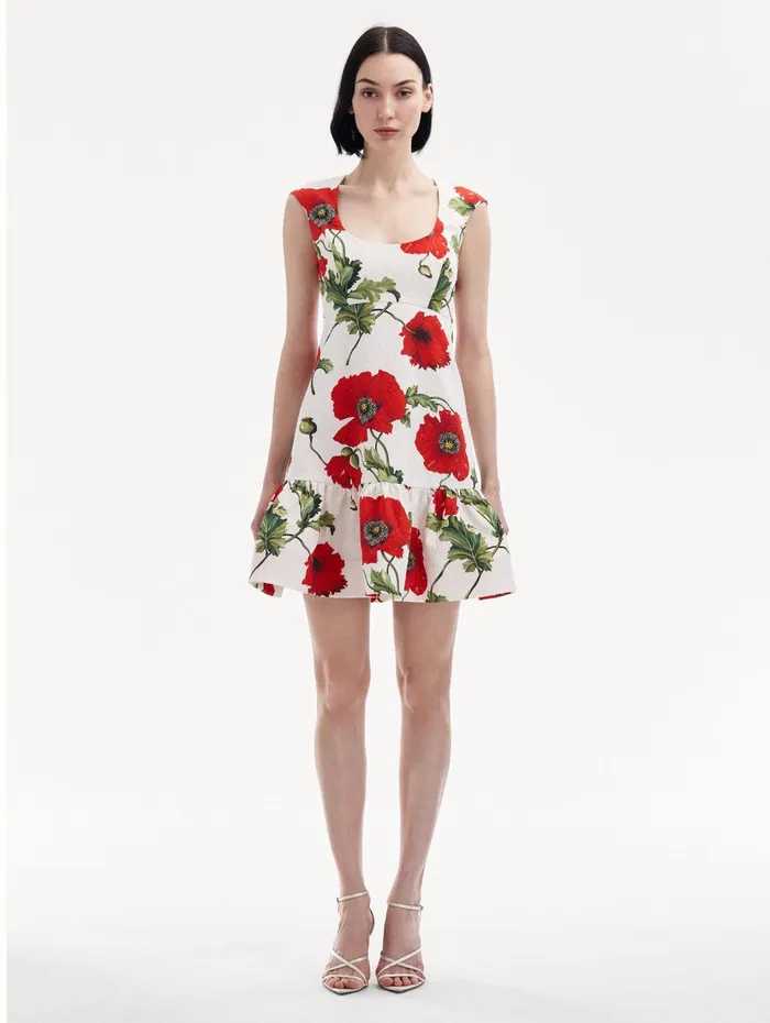 Poppy Cotton Cloqu Dress White Red Women Oscar De La Renta Dresses Poppy Cotton Cloqu Dress White Red Women Oscar De La Renta Dresses