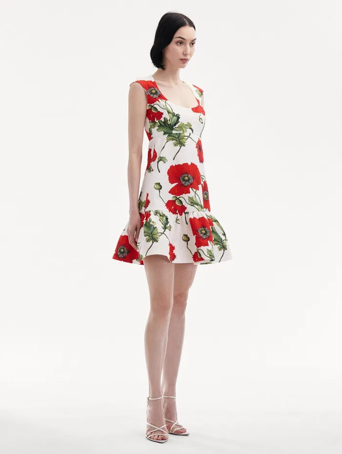Poppy Cotton Cloqu Dress White Red Women Oscar De La Renta Dresses Poppy Cotton Cloqu Dress White Red Women Oscar De La Renta Dresses