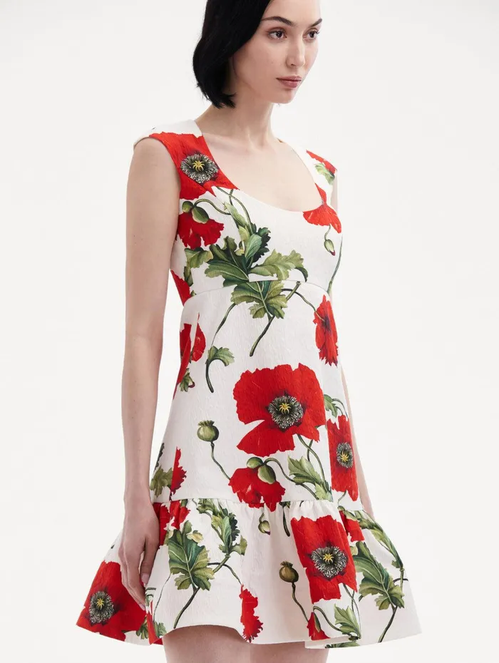 Poppy Cotton Cloqu Dress White Red Women Oscar De La Renta Dresses Poppy Cotton Cloqu Dress White Red Women Oscar De La Renta Dresses