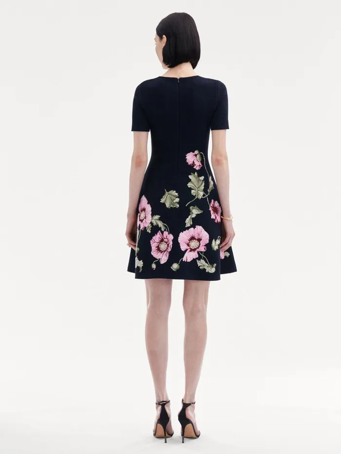 Poppy Jacquard Dress Navy Pink Women Oscar De La Renta Dresses Poppy Jacquard Dress Navy Pink Women Oscar De La Renta Dresses