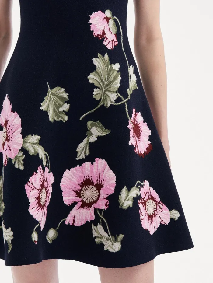 Poppy Jacquard Dress Navy Pink Women Oscar De La Renta Dresses Poppy Jacquard Dress Navy Pink Women Oscar De La Renta Dresses