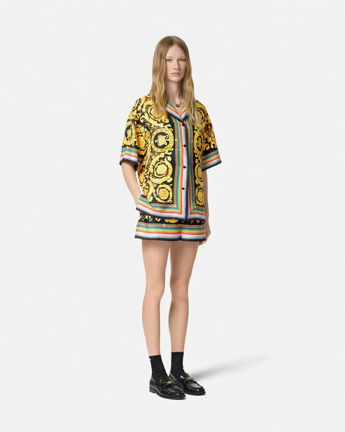 Pride Barocco Silk Shirt Blackprint Women Versace Shirts and Tops