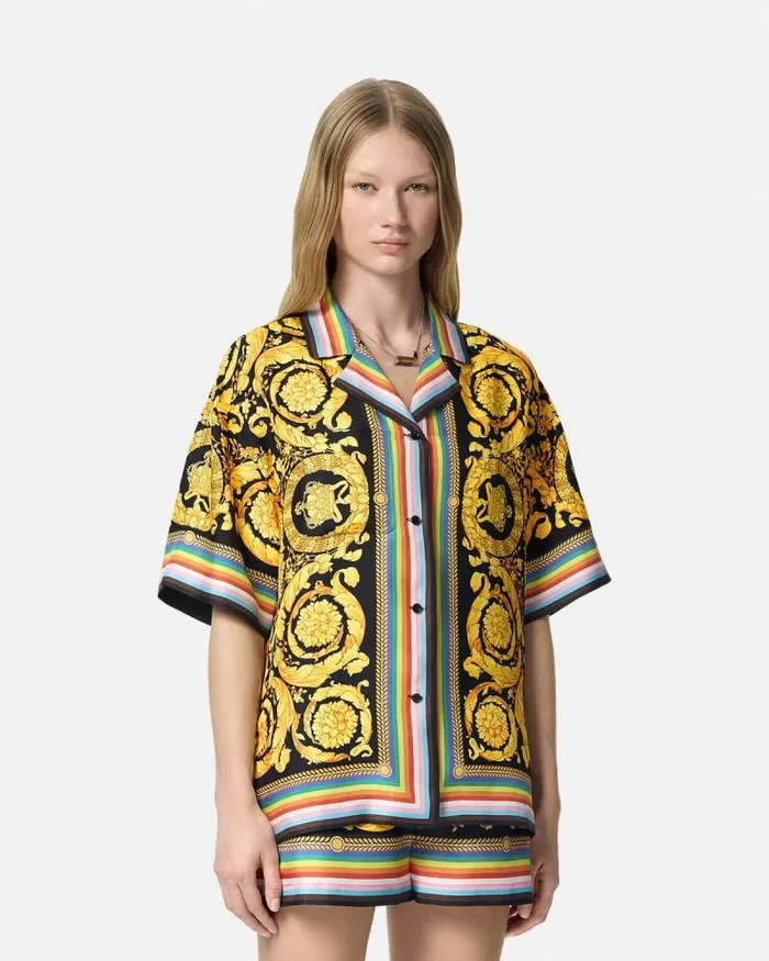 Pride Barocco Silk Shirt Blackprint Women Versace Shirts and Tops