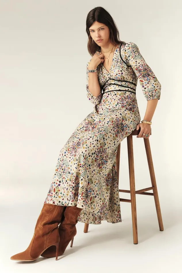 Printed Maxi Dress Fazia Gray Women Baandsh Dresses