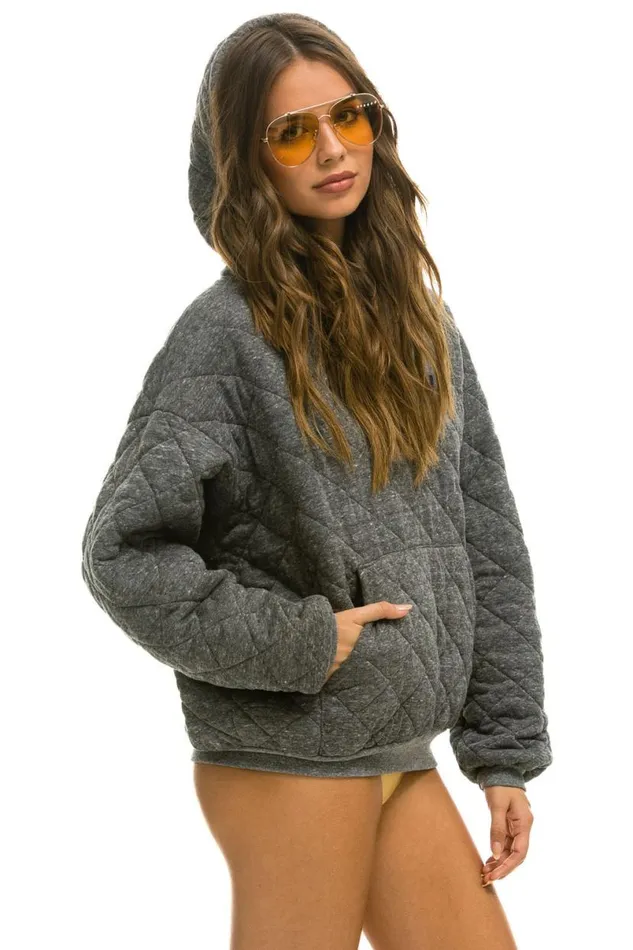 Quilted Relaxed Pullover Hoodie 8211 Heather Grey WomenMen Aviator Nation Hoodies
