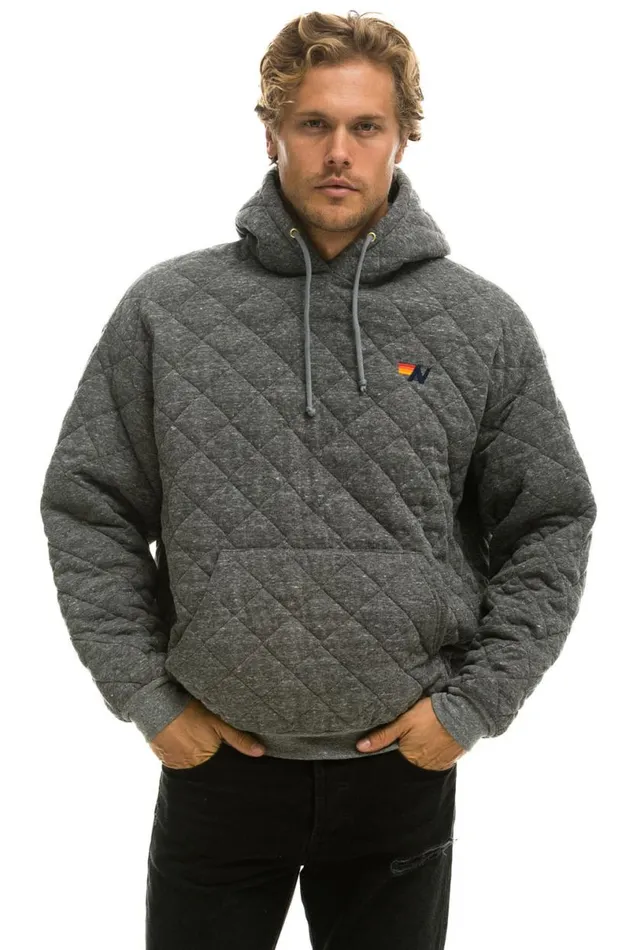 Quilted Relaxed Pullover Hoodie 8211 Heather Grey WomenMen Aviator Nation Hoodies