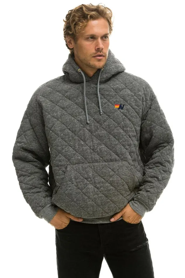 Quilted Relaxed Pullover Hoodie 8211 Heather Grey WomenMen Aviator Nation Hoodies