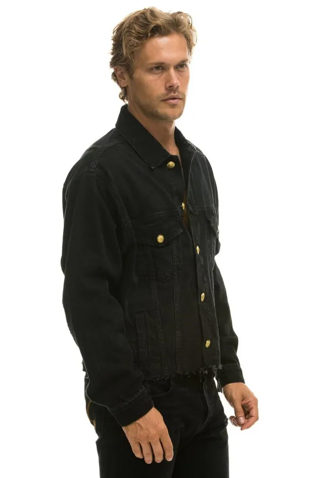 Rainbow Bolt Oversized Crop Denim Jacket 8211 Vintage Black WomenMen Aviator Nation Denim