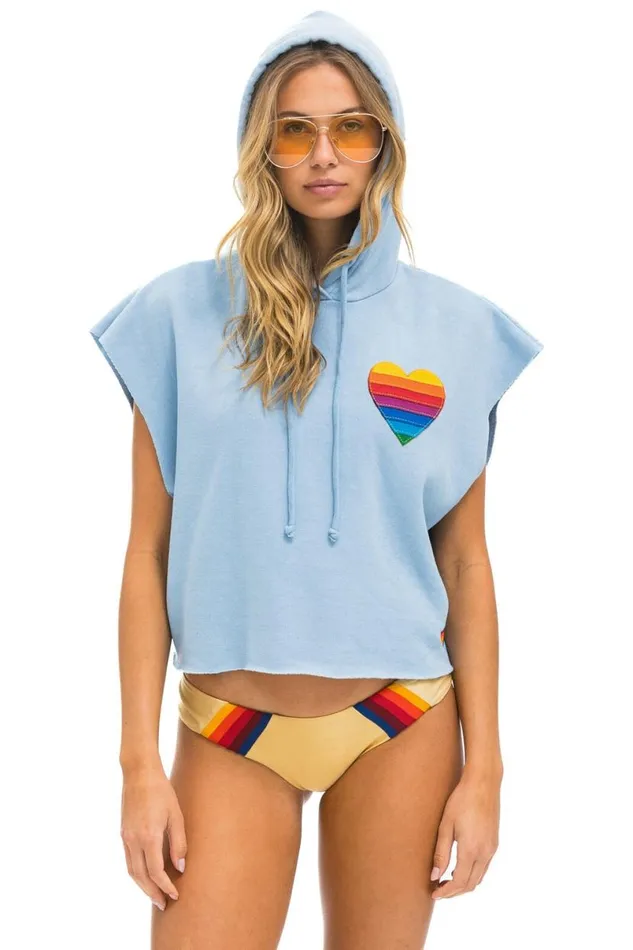 Rainbow Heart Stitch Sleeveless Relaxed Cropped Pullover Hoodie 8211 Ice Women Aviator Nation Hoodies Rainbow Heart Stitch Sleeveless Relaxed Cropped Pullover Hoodie 8211 Ice Women Aviator Nation Hoodies
