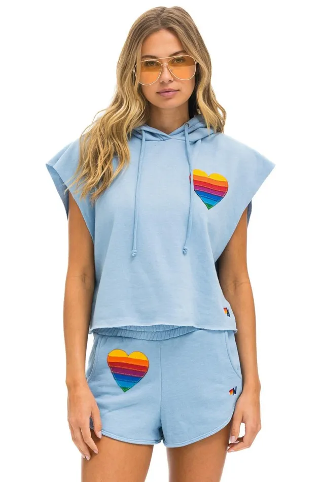 Rainbow Heart Stitch Sleeveless Relaxed Cropped Pullover Hoodie 8211 Ice Women Aviator Nation Hoodies