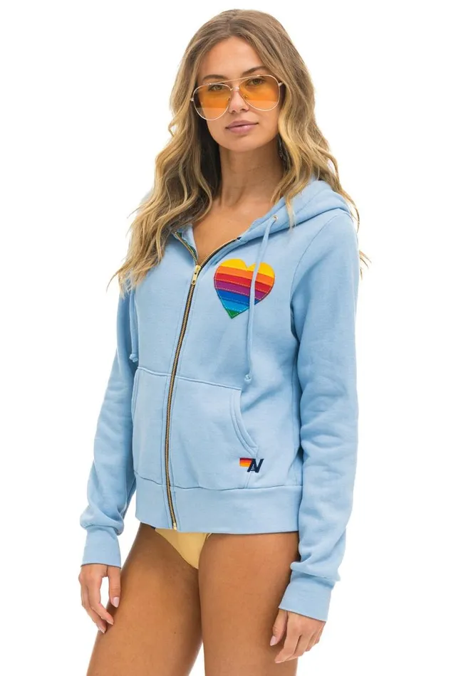 Rainbow Heart Stitch Zip Hoodie 8211 Ice WomenMen Aviator Nation Hoodies