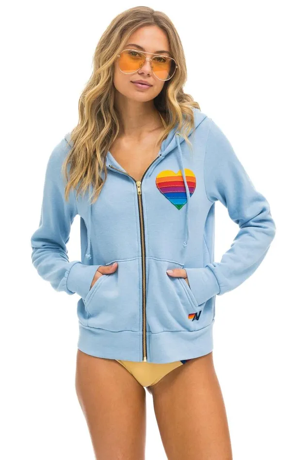 Rainbow Heart Stitch Zip Hoodie 8211 Ice WomenMen Aviator Nation Hoodies