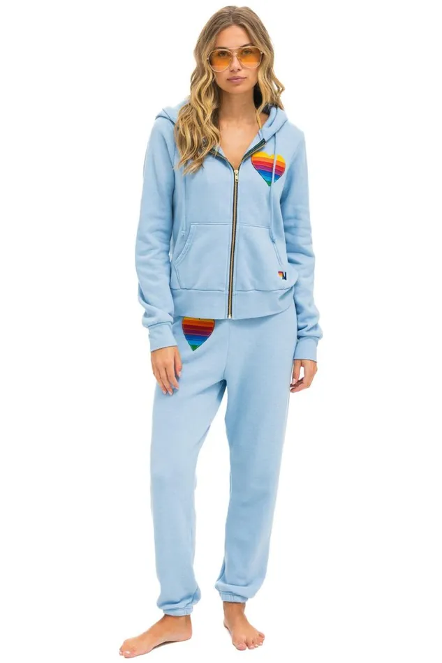Rainbow Heart Stitch Zip Hoodie 8211 Ice WomenMen Aviator Nation Hoodies