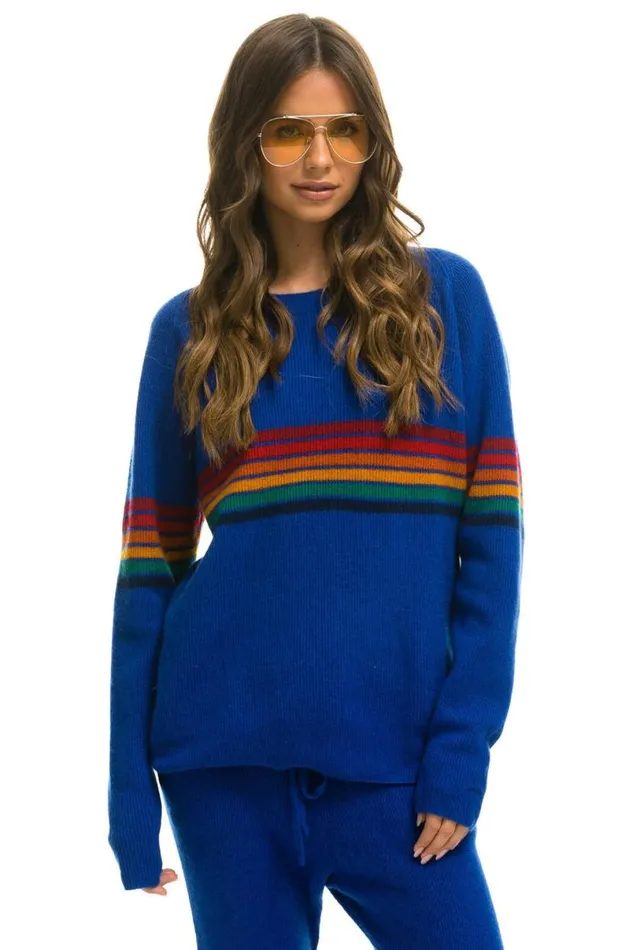 Rainbow Stripe 6 Unisex Cashmere Sweater Lapis Men Aviator Nation Sweatshirts Rainbow Stripe 6 Unisex Cashmere Sweater Lapis Men Aviator Nation Sweatshirts