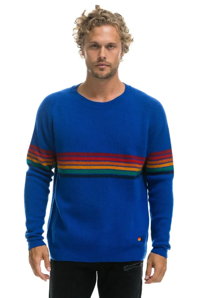 Rainbow Stripe 6 Unisex Cashmere Sweater Lapis Men Aviator Nation Sweatshirts