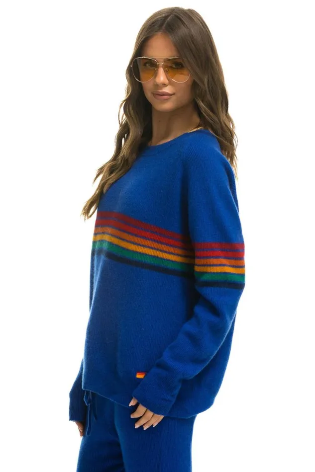 Rainbow Stripe 6 Unisex Cashmere Sweater Lapis Men Aviator Nation Sweatshirts