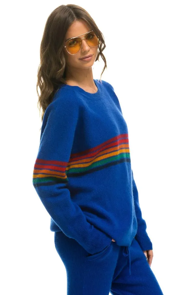 Rainbow Stripe 6 Unisex Cashmere Sweater Lapis Men Aviator Nation Sweatshirts