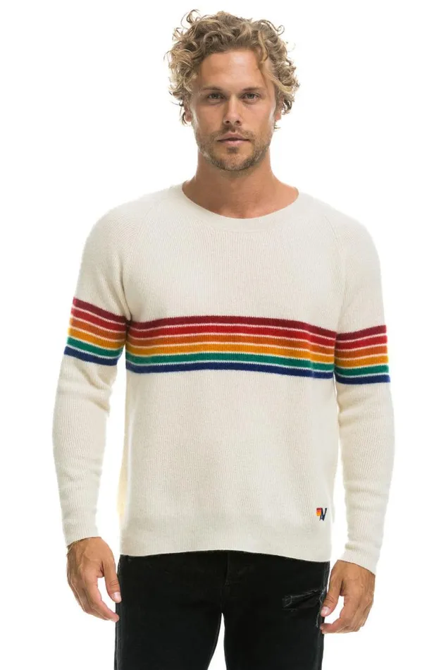 Rainbow Stripe 6 Unisex Cashmere Sweater Vintage White Men Aviator Nation Sweatshirts