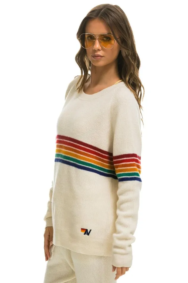 Rainbow Stripe 6 Unisex Cashmere Sweater Vintage White Men Aviator Nation Sweatshirts