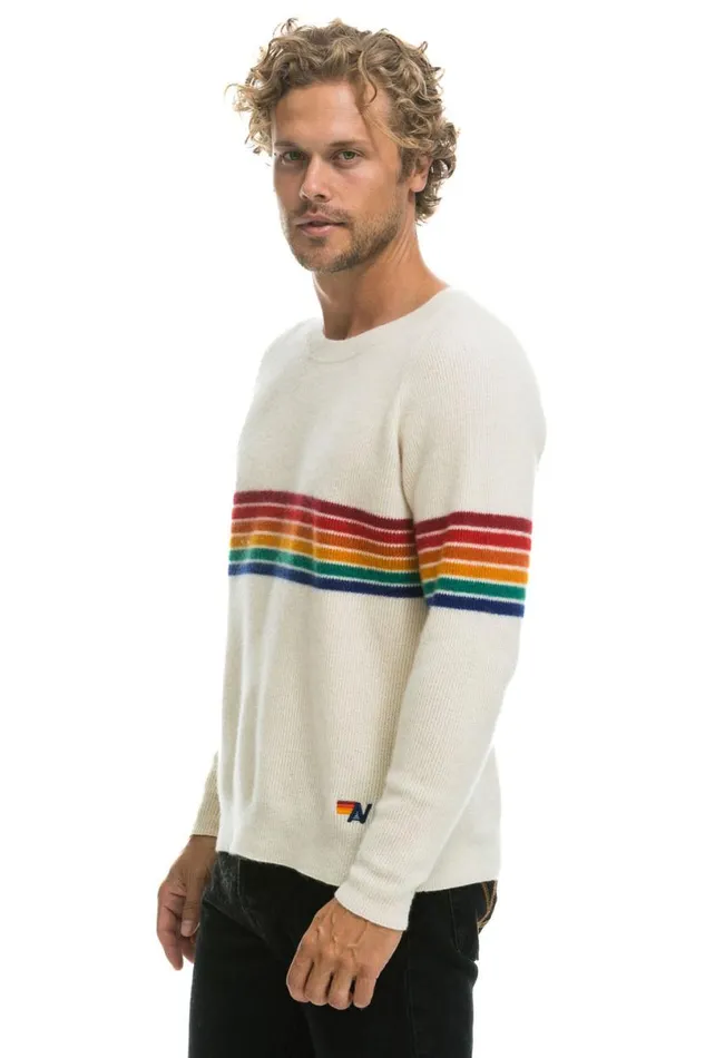 Rainbow Stripe 6 Unisex Cashmere Sweater Vintage White Men Aviator Nation Sweatshirts