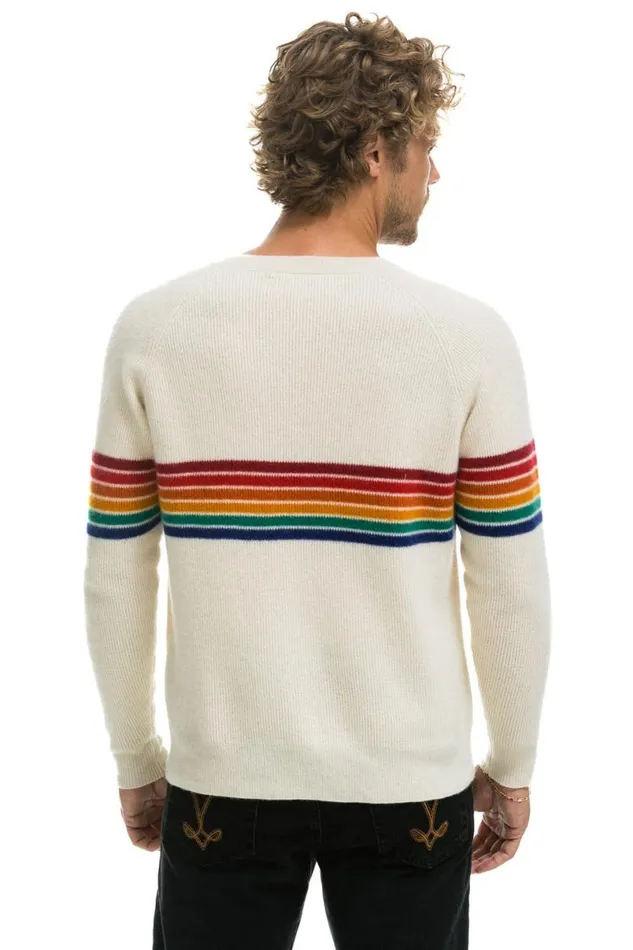 Rainbow Stripe 6 Unisex Cashmere Sweater Vintage White Men Aviator Nation Sweatshirts