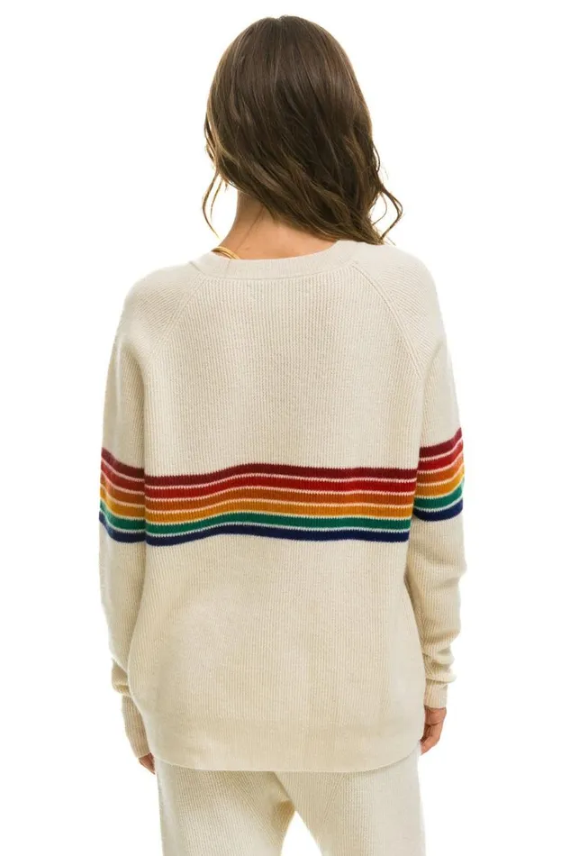 Rainbow Stripe 6 Unisex Cashmere Sweater Vintage White Men Aviator Nation Sweatshirts
