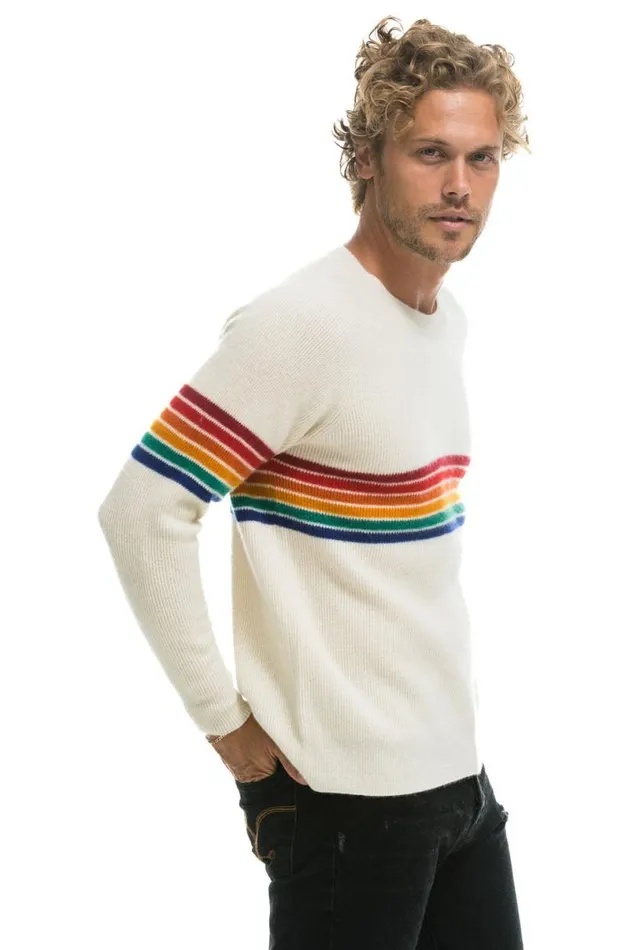 Rainbow Stripe 6 Unisex Cashmere Sweater Vintage White Men Aviator Nation Sweatshirts