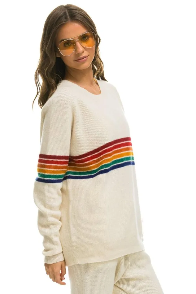 Rainbow Stripe 6 Unisex Cashmere Sweater Vintage White Men Aviator Nation Sweatshirts