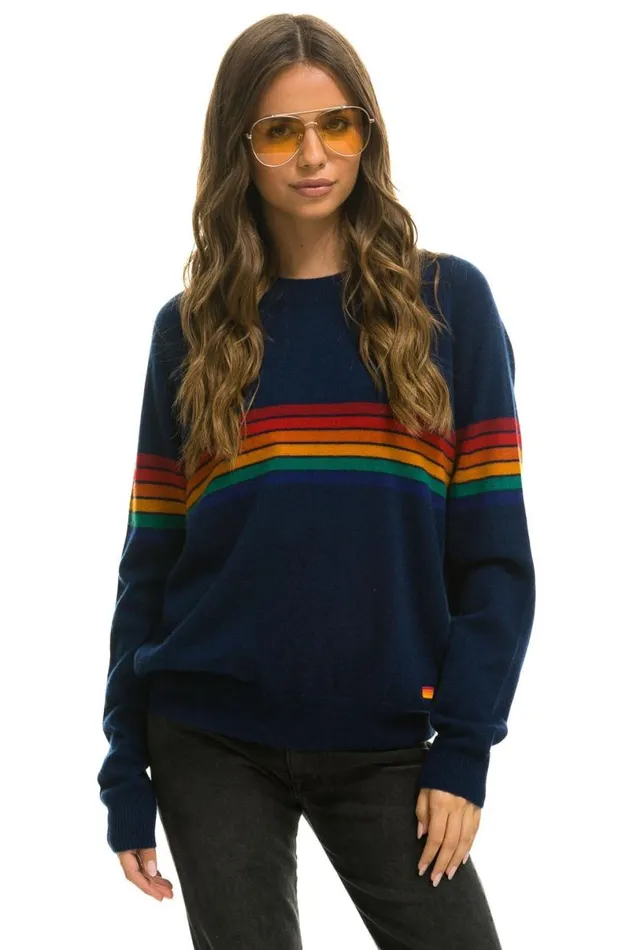 Rainbow Stripe 6 Unisex Light Cashmere Sweater 8211 Midnight Men Aviator Nation Sweatshirts Rainbow Stripe 6 Unisex Light Cashmere Sweater 8211 Midnight Men Aviator Nation Sweatshirts