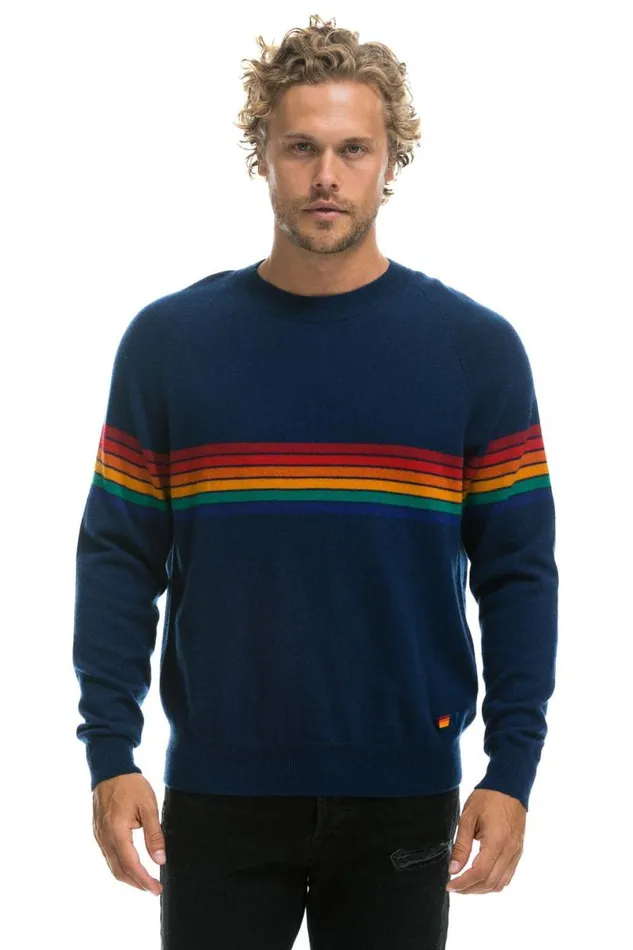 Rainbow Stripe 6 Unisex Light Cashmere Sweater 8211 Midnight Men Aviator Nation Sweatshirts