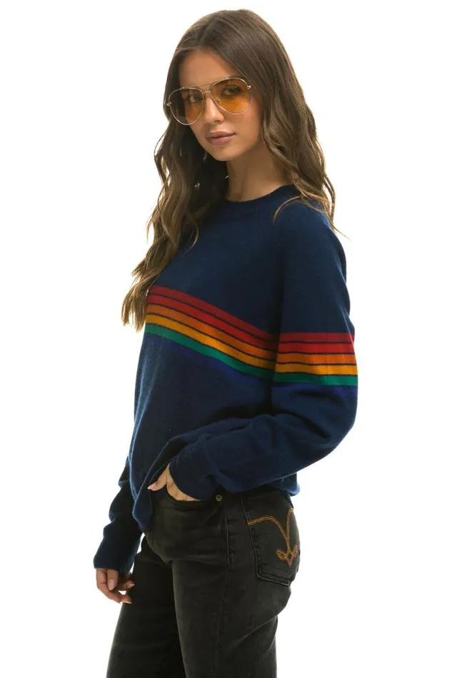 Rainbow Stripe 6 Unisex Light Cashmere Sweater 8211 Midnight Men Aviator Nation Sweatshirts