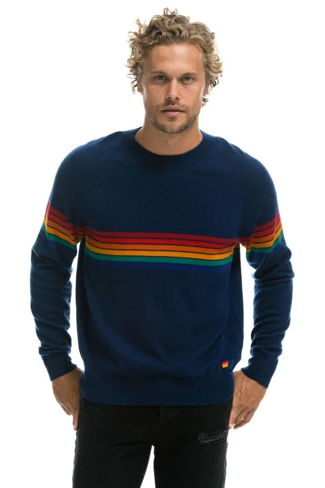 Rainbow Stripe 6 Unisex Light Cashmere Sweater 8211 Midnight Men Aviator Nation Sweatshirts